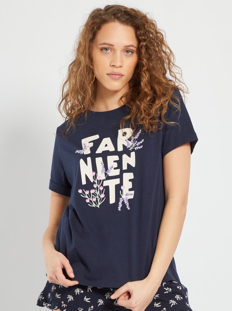 T-shirt de pijama com estampado 'flores' AZUL - Kiabi
