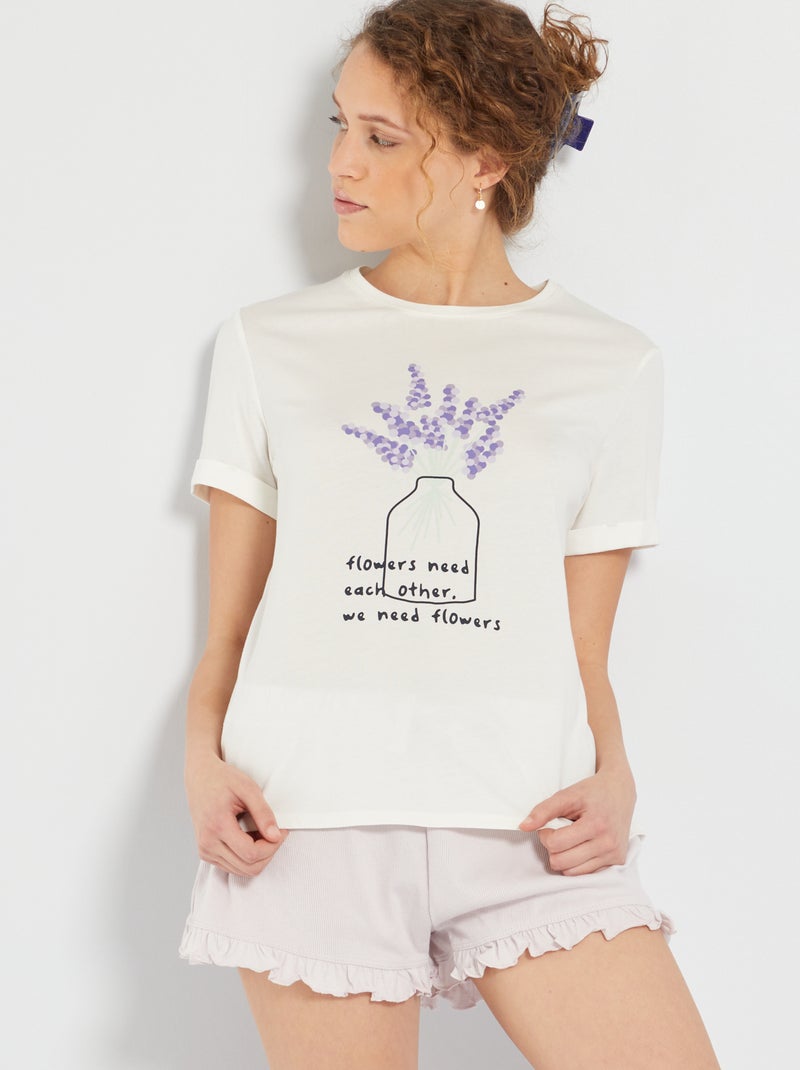 T-shirt de pijama com estampado 'flores' BRANCO - Kiabi