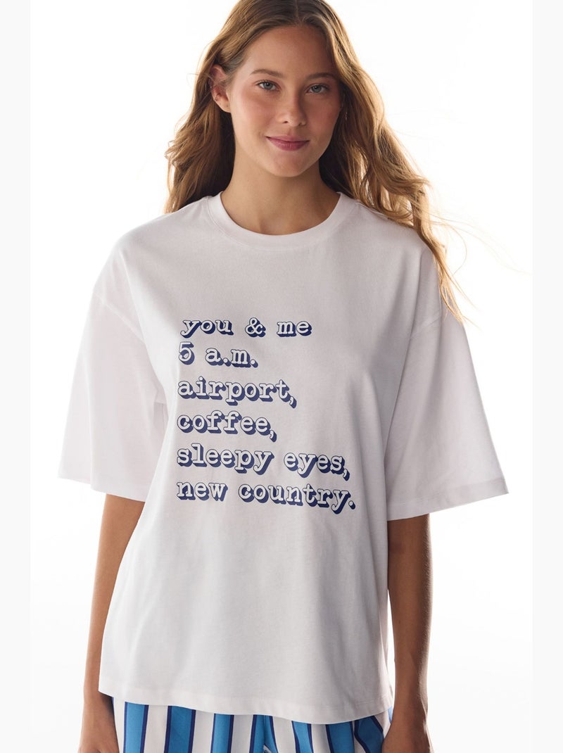 T-shirt de pijama com estampado vacation slogan e manga curta penti Branco - Kiabi