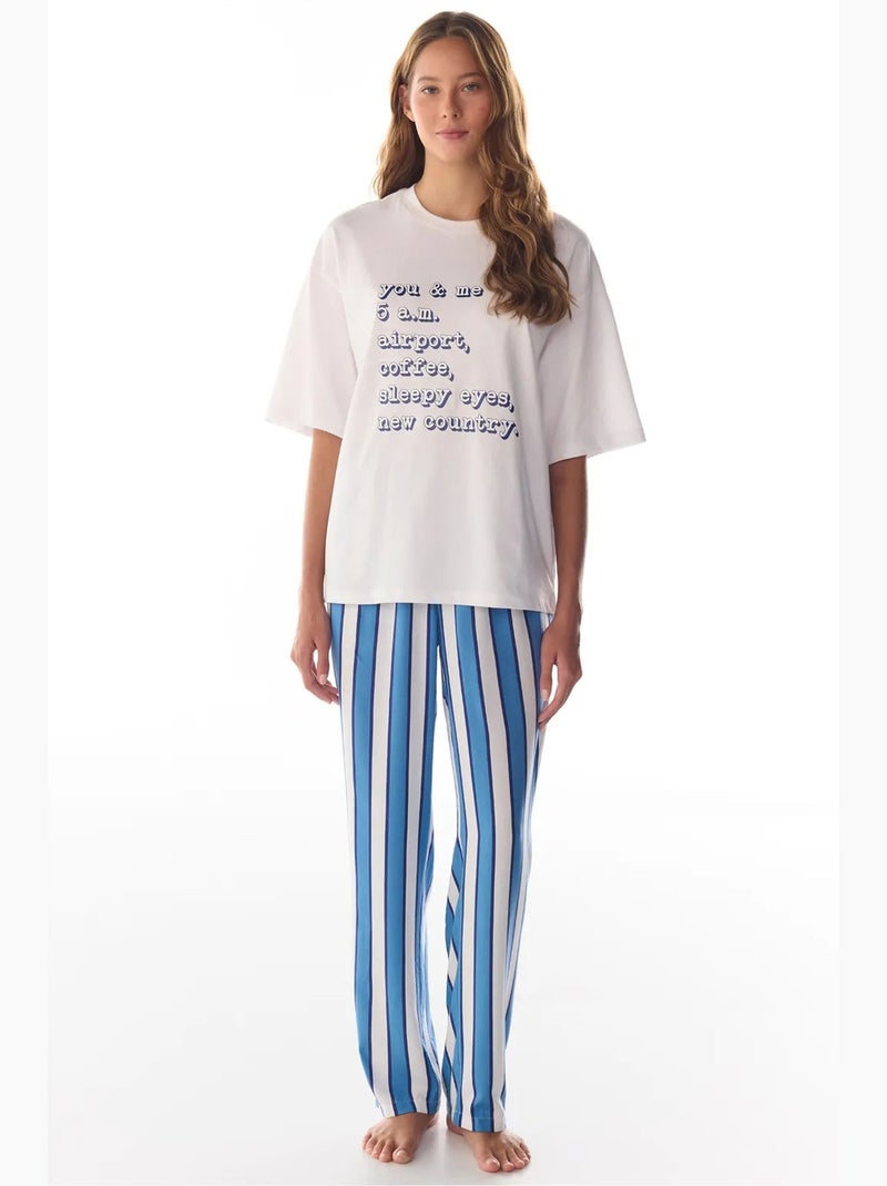 T-shirt de pijama com estampado vacation slogan e manga curta penti Branco - Kiabi