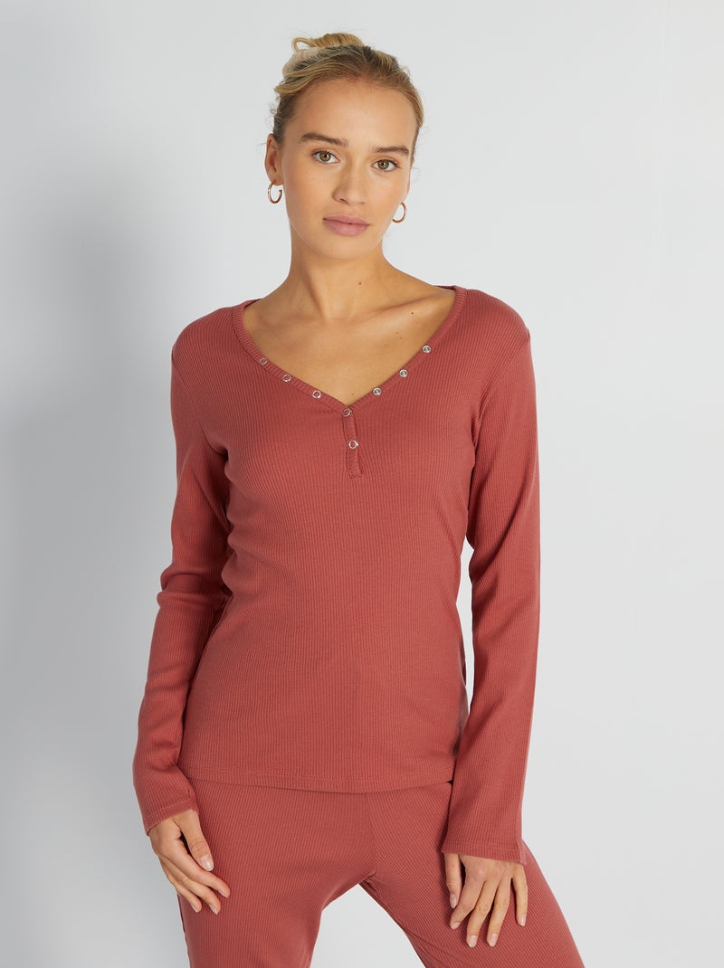 T-shirt de pijama de malha canelada VERMELHO - Kiabi
