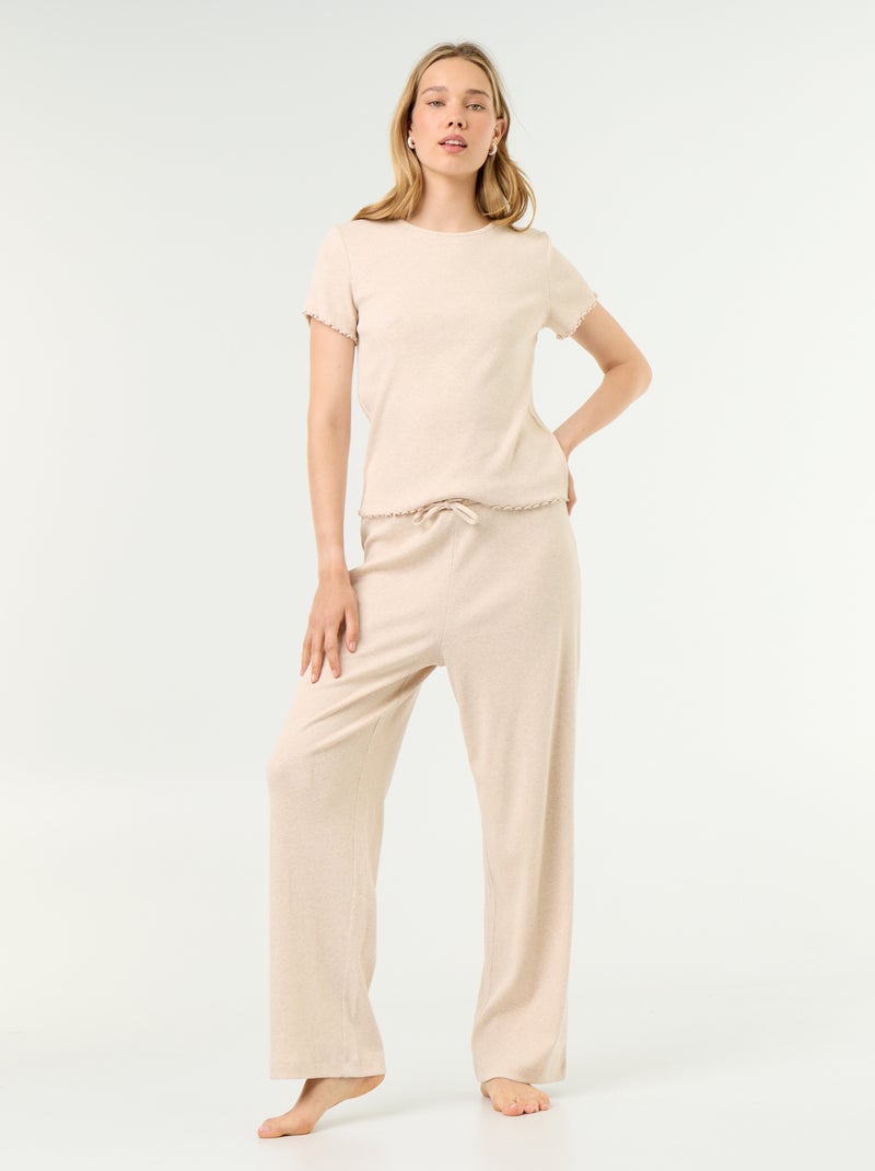 T-shirt de pijama em malha canelada Bege - Kiabi