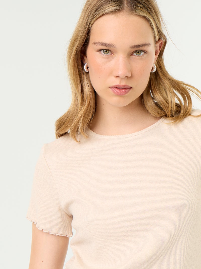 T-shirt de pijama em malha canelada Bege - Kiabi