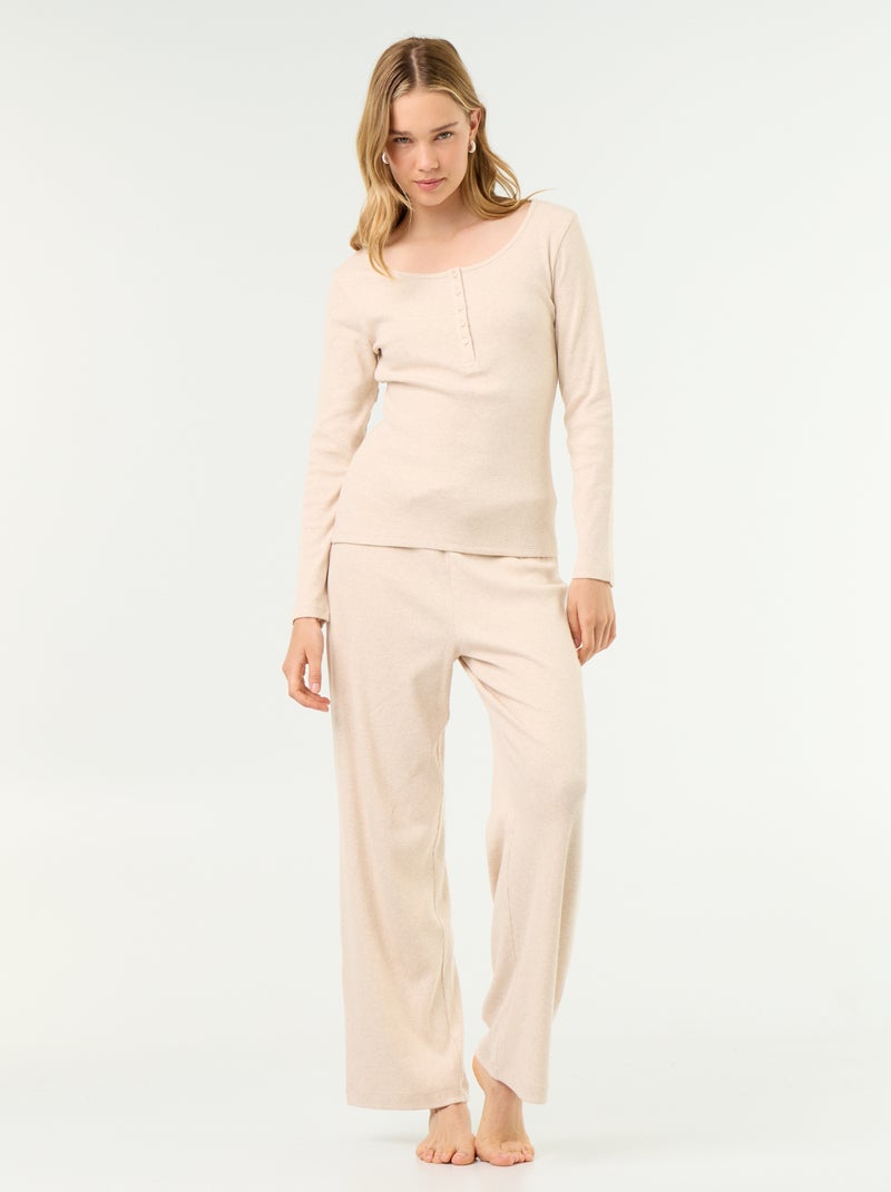 T-shirt de pijama em malha canelada Bege - Kiabi