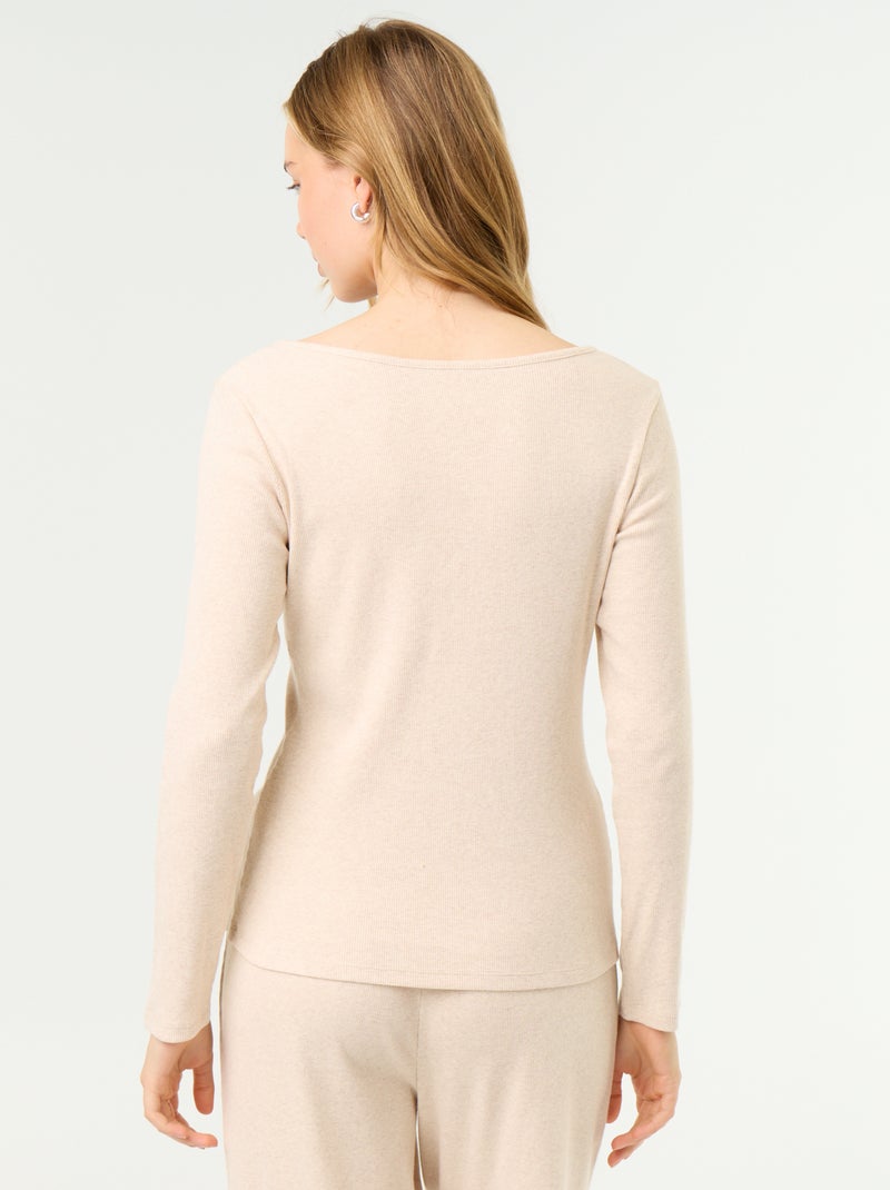 T-shirt de pijama em malha canelada Bege - Kiabi