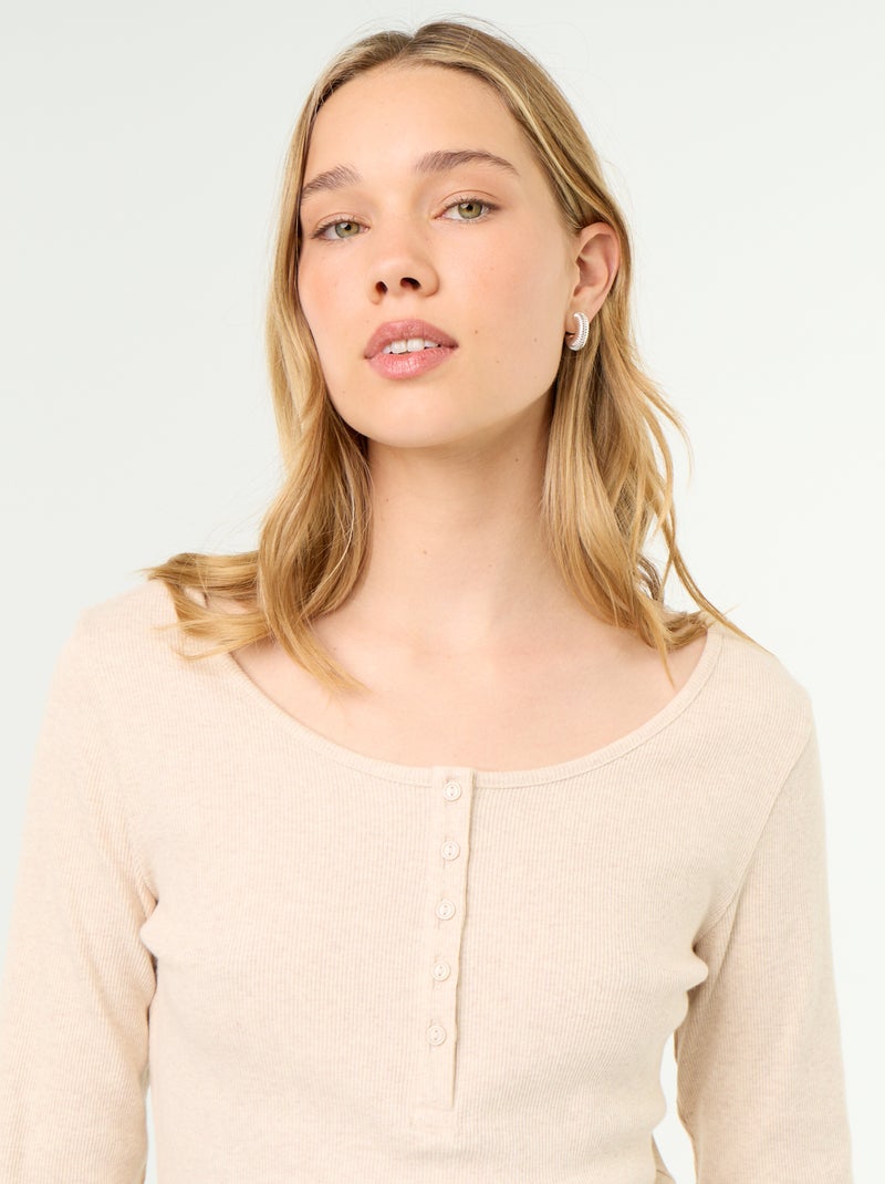 T-shirt de pijama em malha canelada Bege - Kiabi