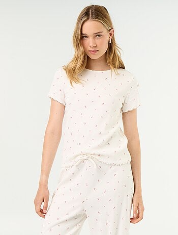 T-shirt de pijama em malha canelada