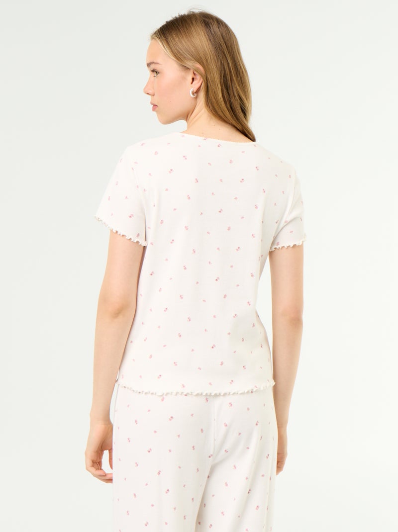 T-shirt de pijama em malha canelada Branco - Kiabi
