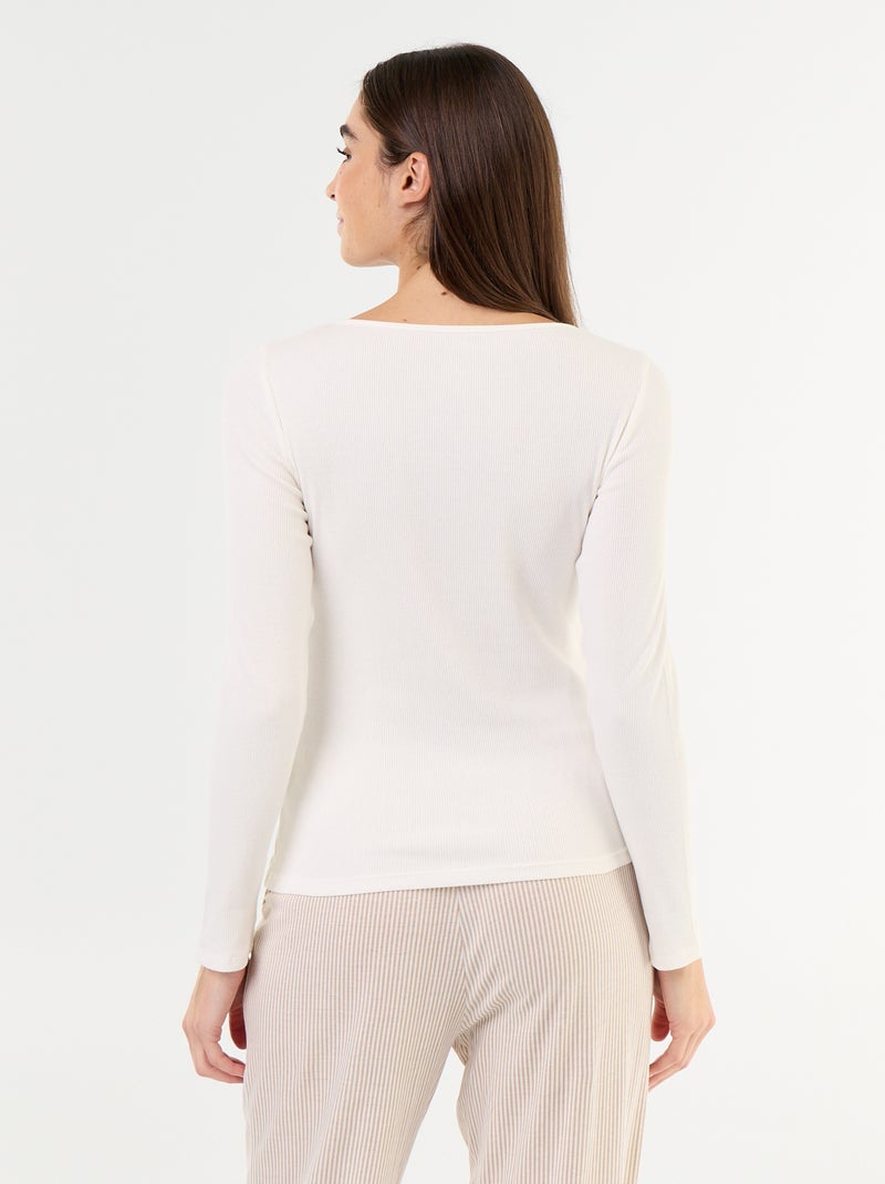 T-shirt de pijama em malha canelada Branco - Kiabi
