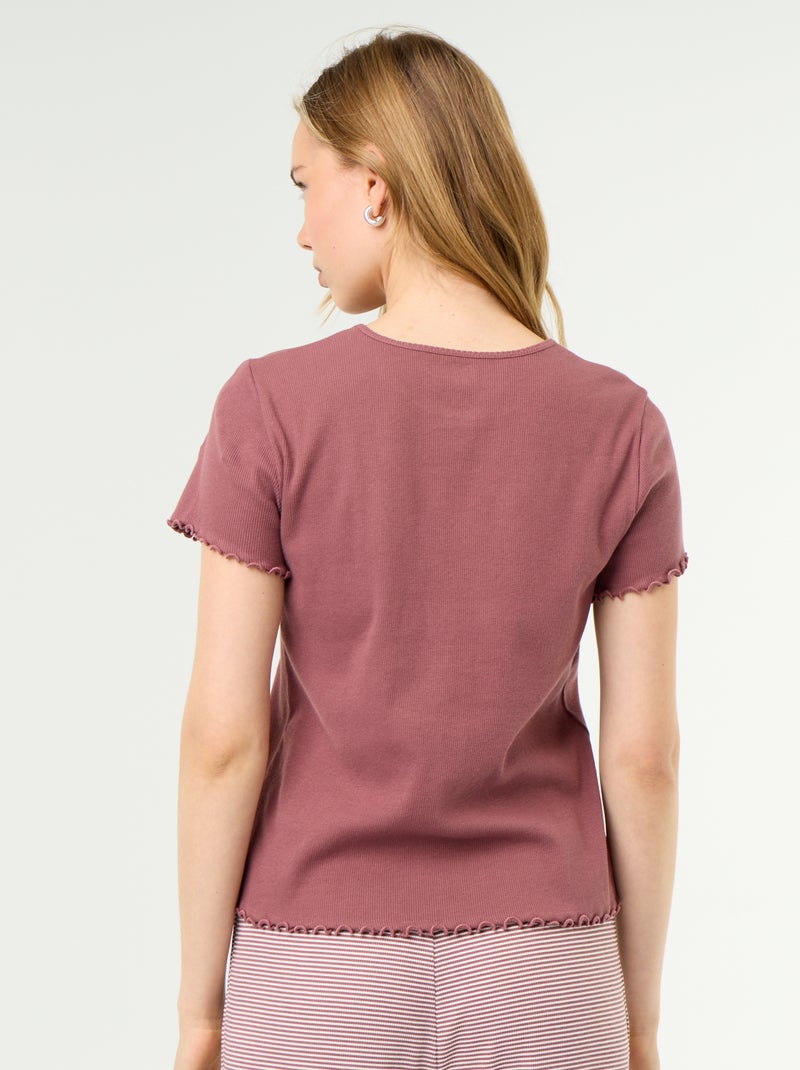 T-shirt de pijama em malha canelada Rosa - Kiabi