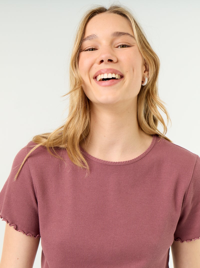 T-shirt de pijama em malha canelada Rosa - Kiabi