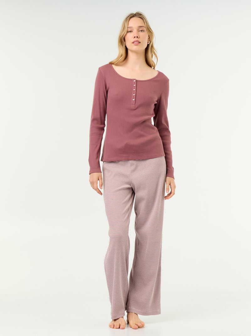 T-shirt de pijama em malha canelada Rosa - Kiabi