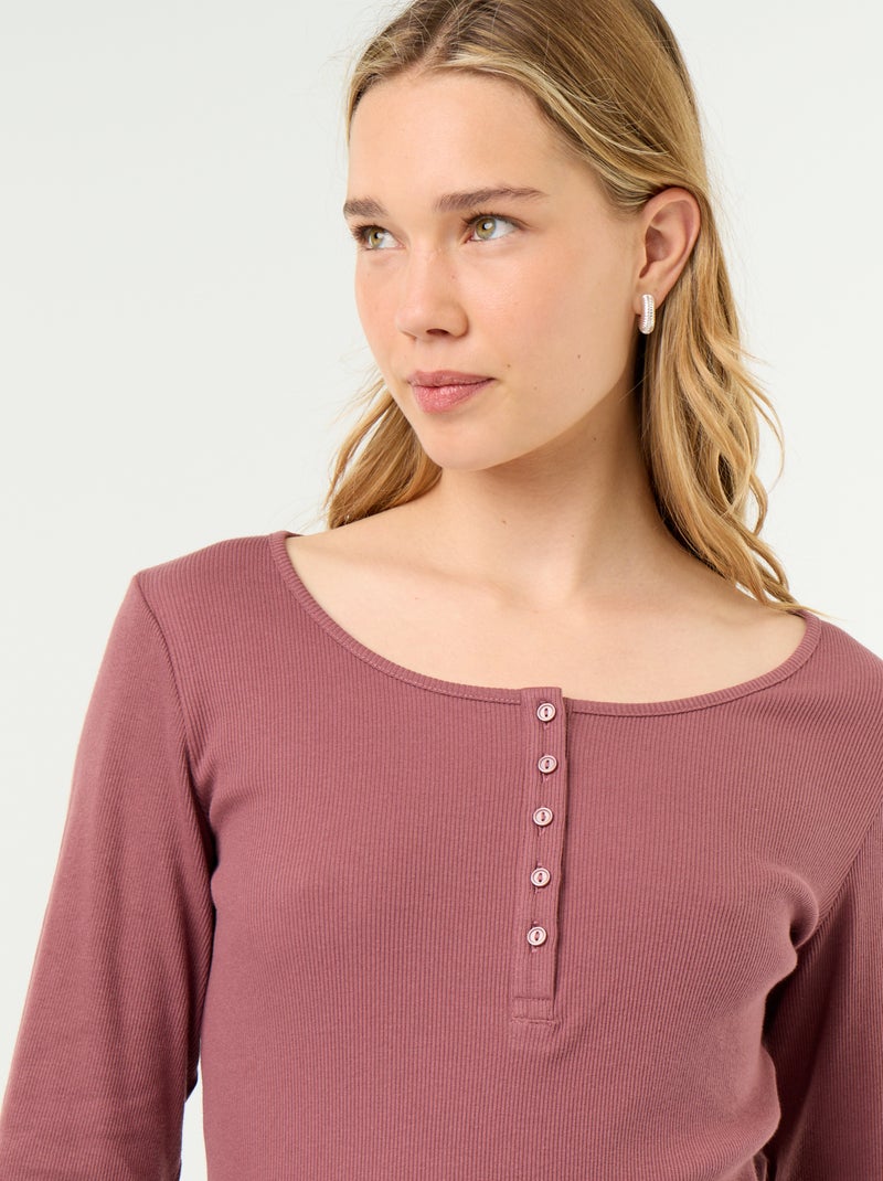 T-shirt de pijama em malha canelada Rosa - Kiabi
