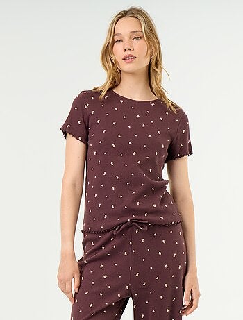 T-shirt de pijama em malha canelada