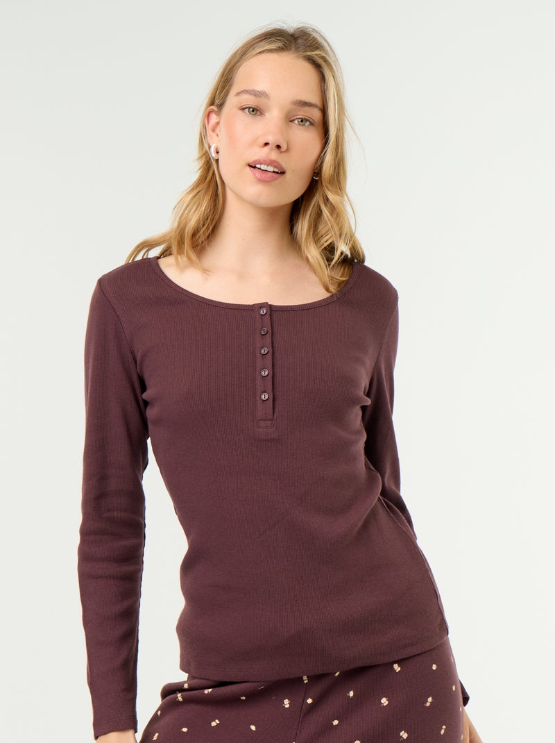 T-shirt de pijama em malha canelada Violeta - Kiabi