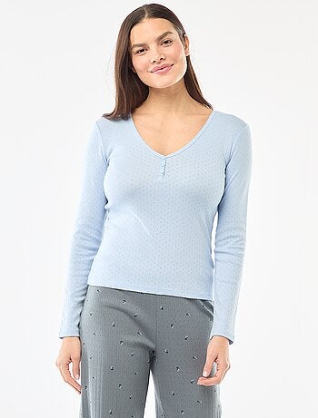 T-shirt de pijama em malha pointelle