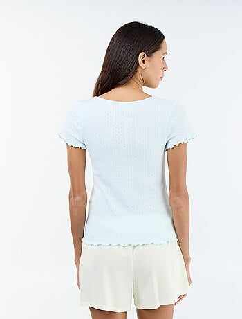 T-shirt de pijama em malha pointelle