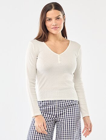 T-shirt de pijama em malha pointelle