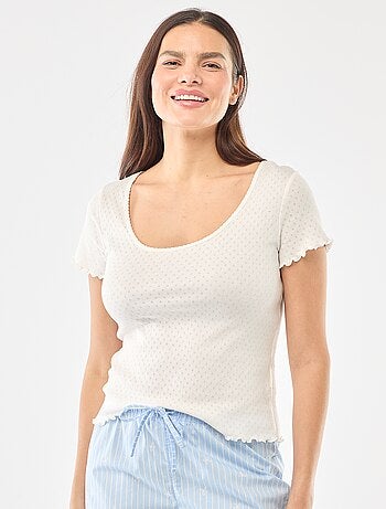 T-shirt de pijama em malha pointelle