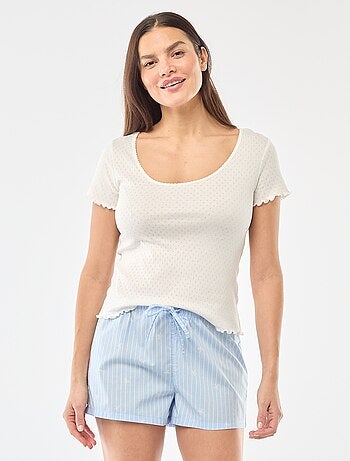 T-shirt de pijama em malha pointelle