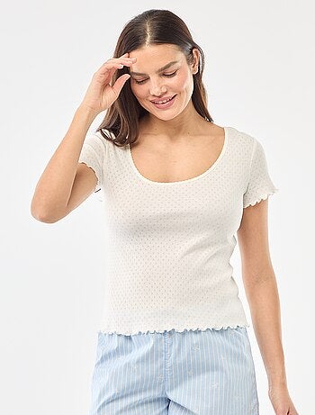 T-shirt de pijama em malha pointelle