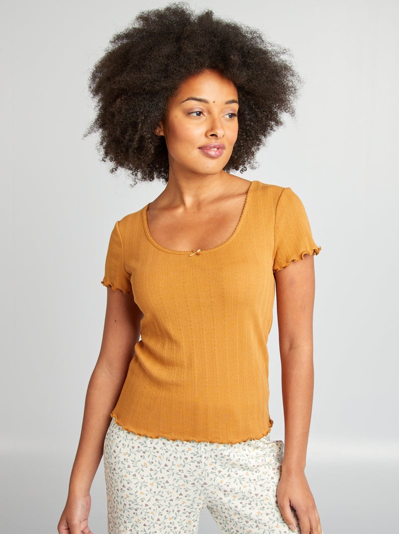 T-shirt de pijama em malha pointelle CASTANHO - Kiabi