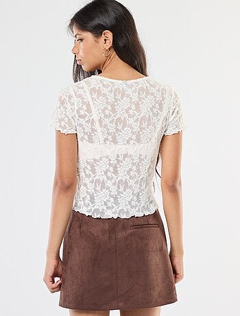 T-shirt de renda com mangas curtas