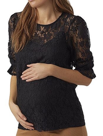 T-Shirt de Renda para Grávida Vero Moda Preto