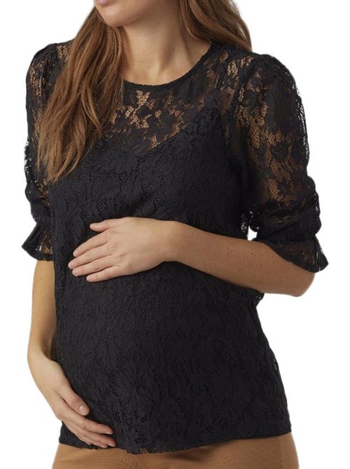 T-Shirt de Renda para Grávida Vero Moda Preto - Kiabi T-Shirt de Renda para Grávida Vero Moda Preto - Kiabi