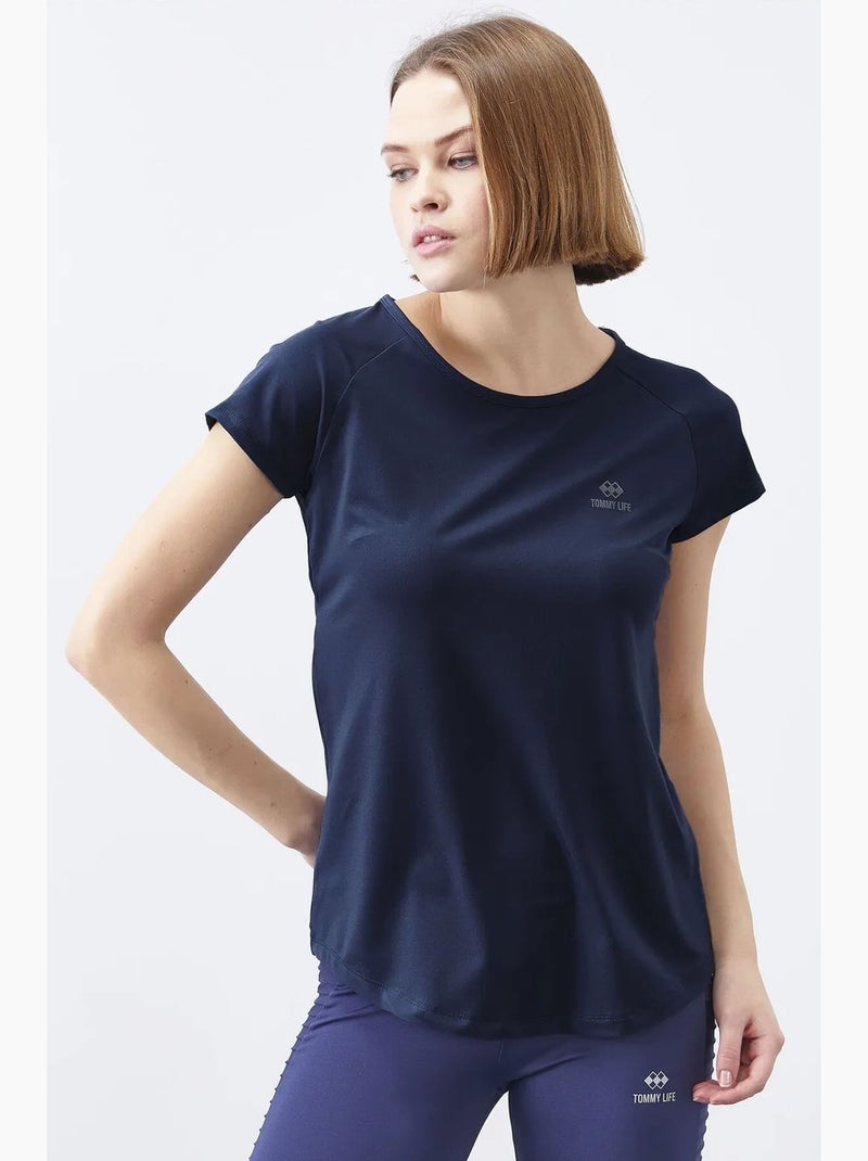 T-shirt de senhora de manga curta com gola redonda tommy Azul-marinho - Kiabi