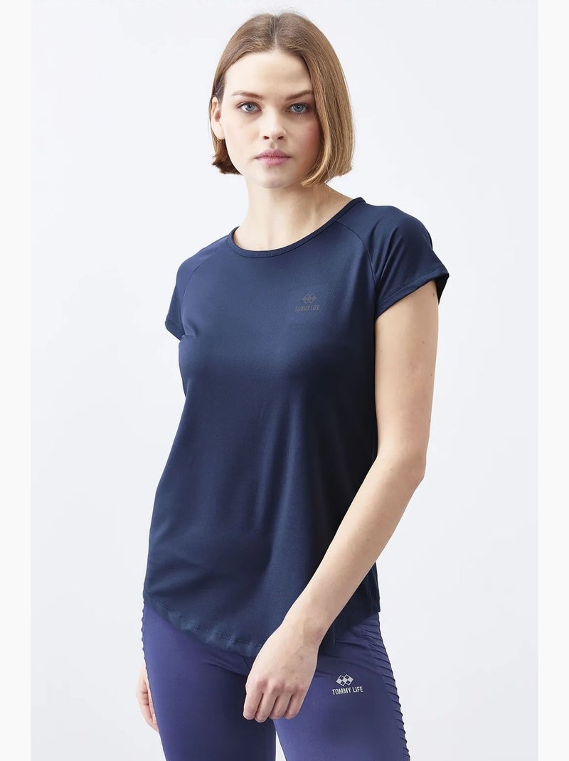 T-shirt de senhora de manga curta com gola redonda tommy Azul-marinho - Kiabi