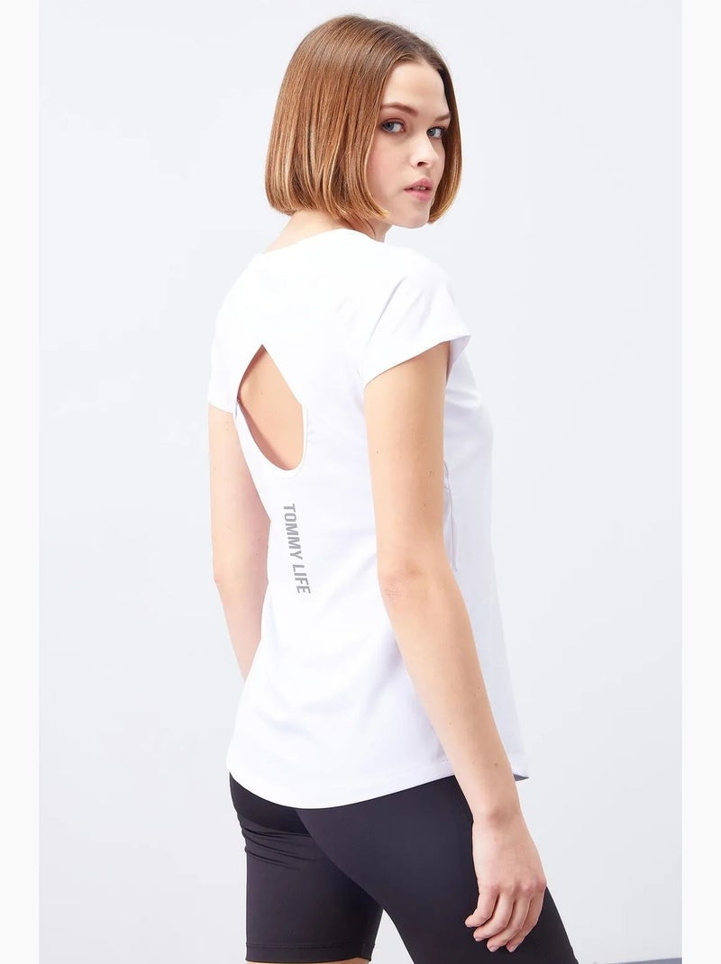 T-shirt de senhora de manga curta com gola redonda tommy Branco - Kiabi