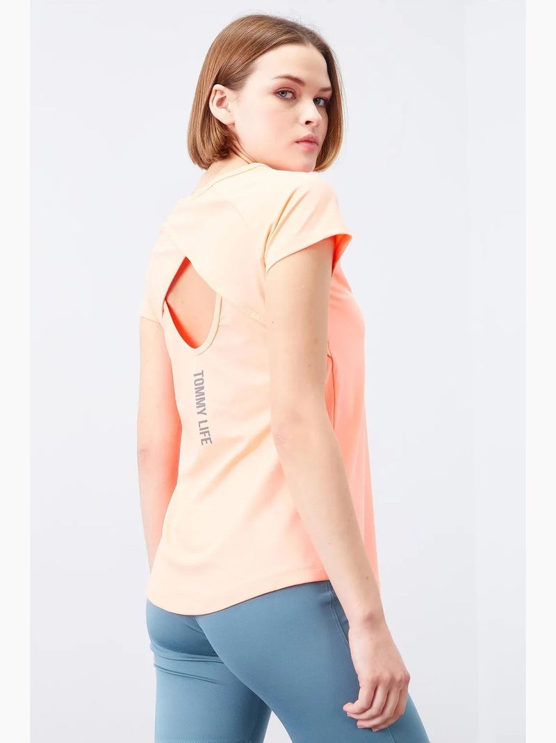 T-shirt de senhora de manga curta com gola redonda tommy Laranja-claro - Kiabi