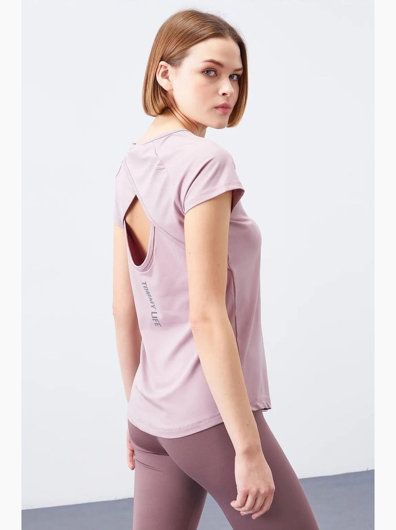 T-shirt de senhora de manga curta com gola redonda tommy Malva - Kiabi