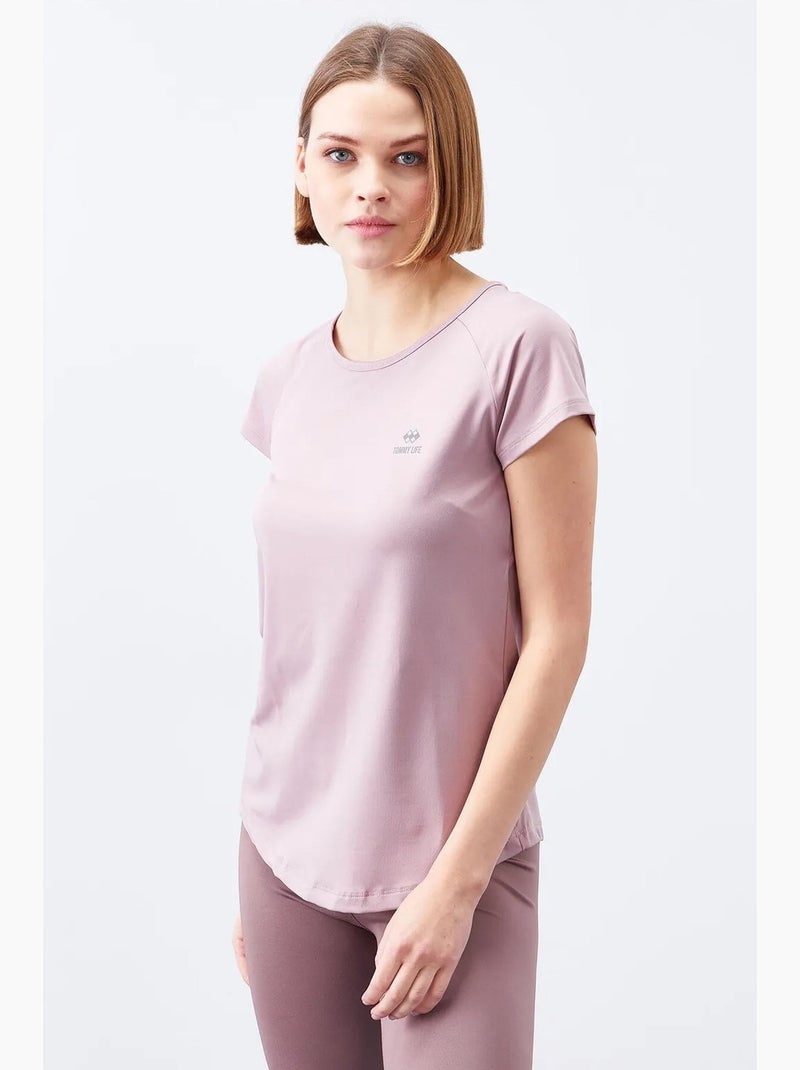 T-shirt de senhora de manga curta com gola redonda tommy Malva - Kiabi