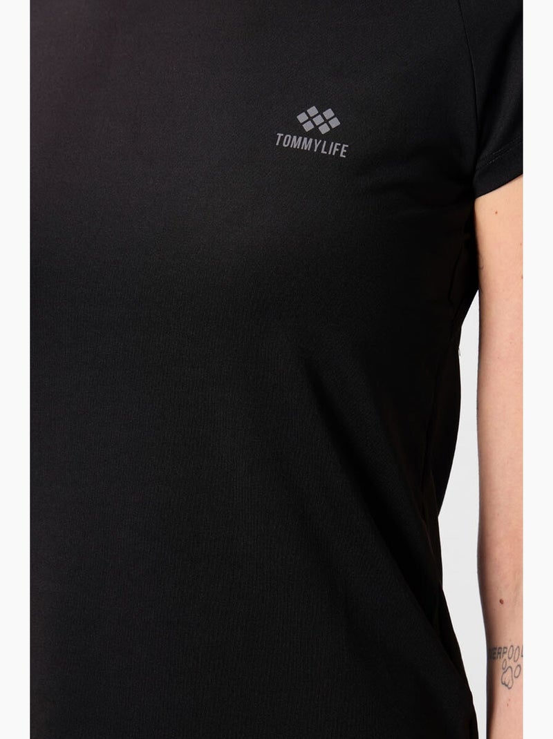 T-shirt de senhora de manga curta com gola redonda tommy Preto - Kiabi