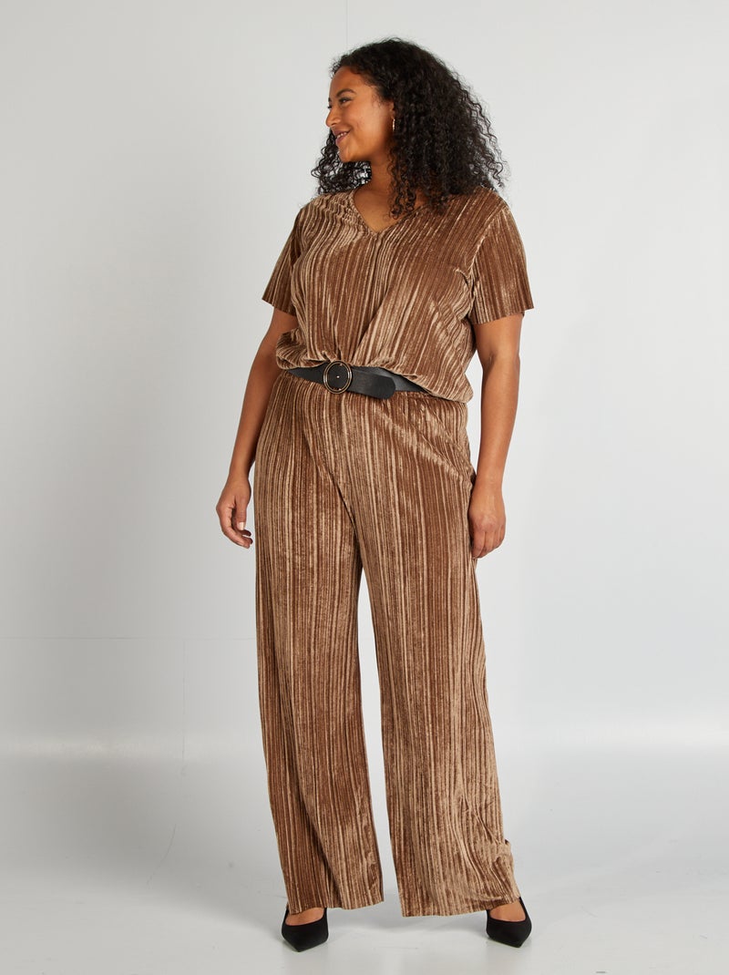 T-shirt de veludo com decote em bico CASTANHO - Kiabi