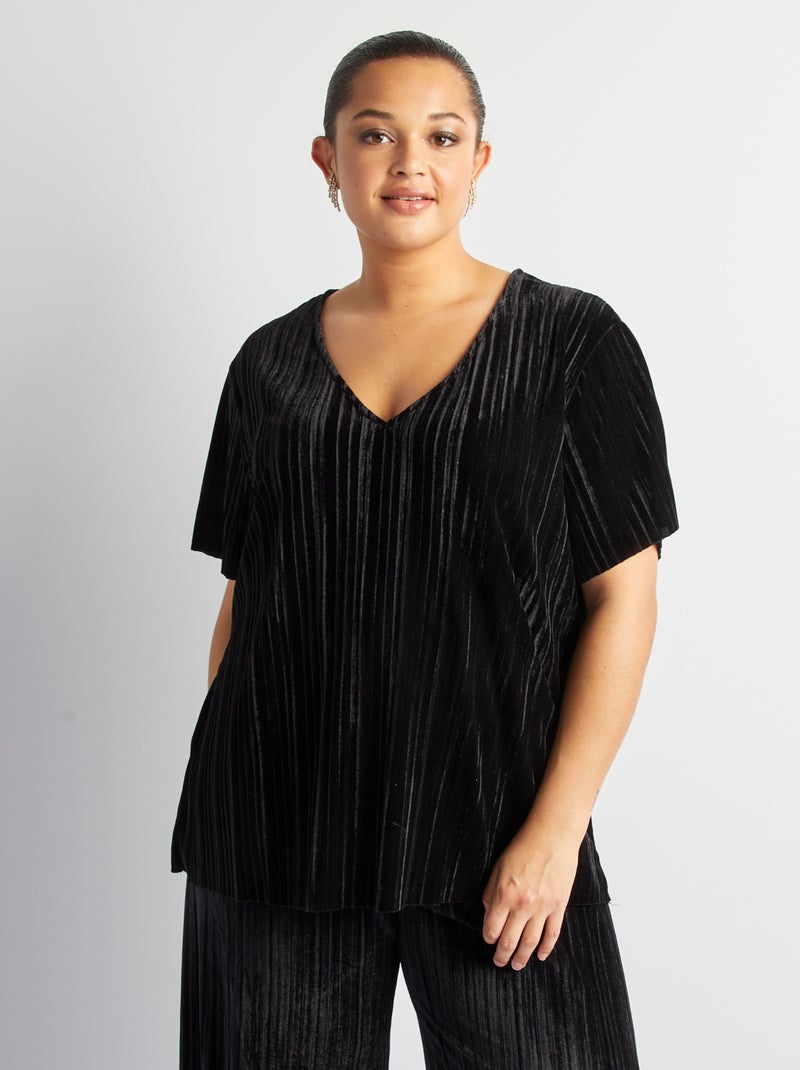 T-shirt de veludo com decote em bico Preto - Kiabi