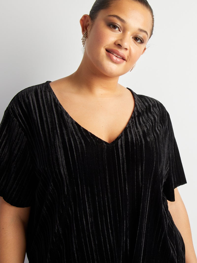 T-shirt de veludo com decote em bico Preto - Kiabi