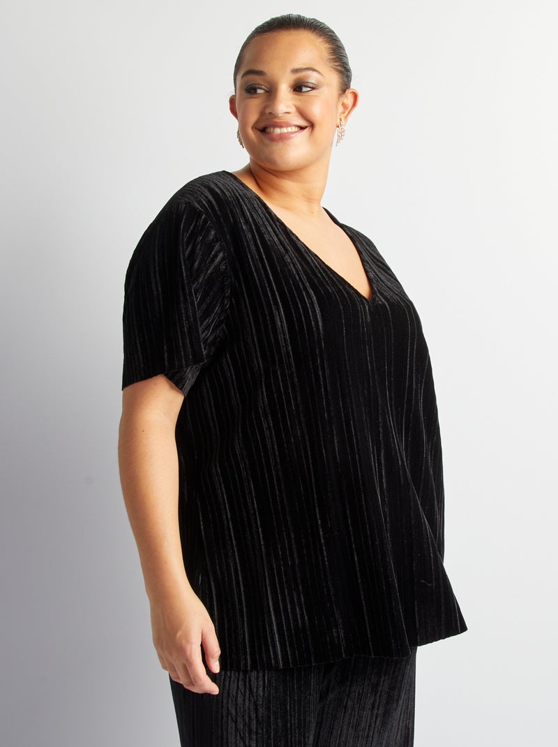 T-shirt de veludo com decote em bico Preto - Kiabi