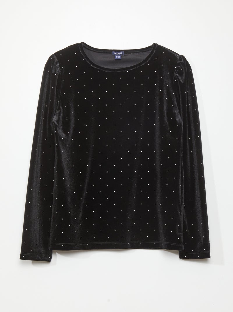 T-shirt de veludo com manga comprida PRETO - Kiabi