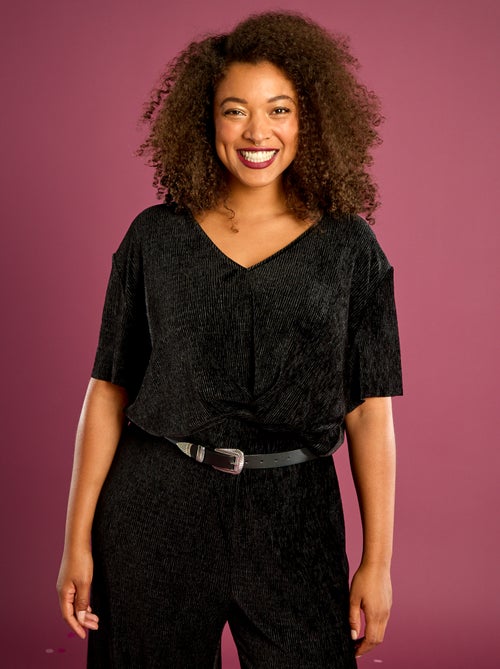 T-shirt de veludo com mangas curtas - Kiabi