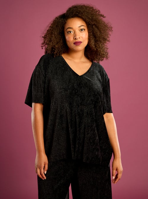 T-shirt de veludo com mangas curtas - Kiabi