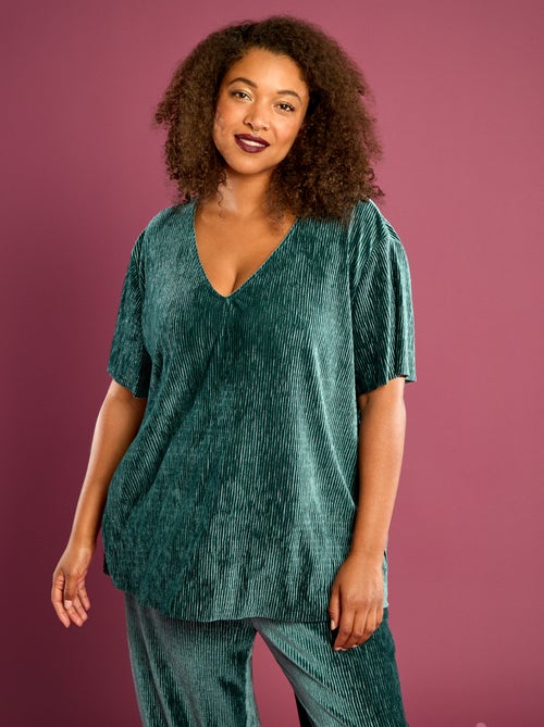 T-shirt de veludo com mangas curtas - Kiabi