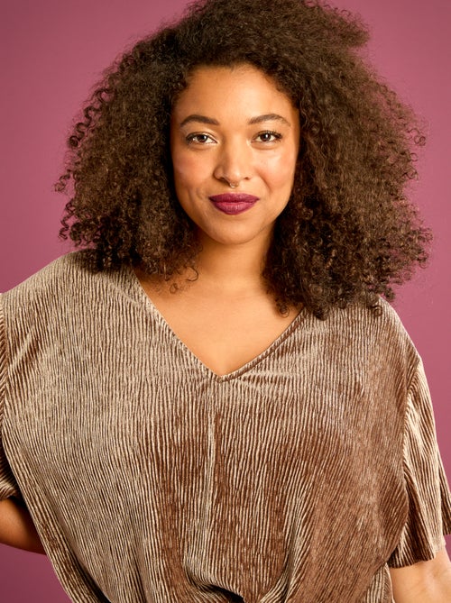 T-shirt de veludo cotelê com mangas curtas - Kiabi