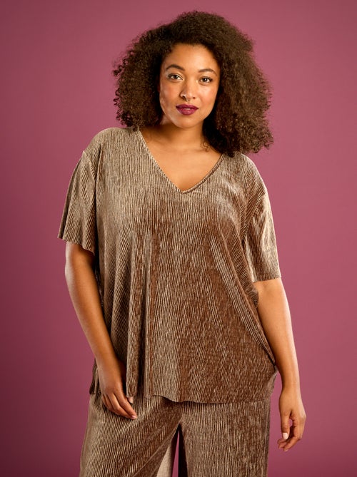 T-shirt de veludo cotelê com mangas curtas - Kiabi