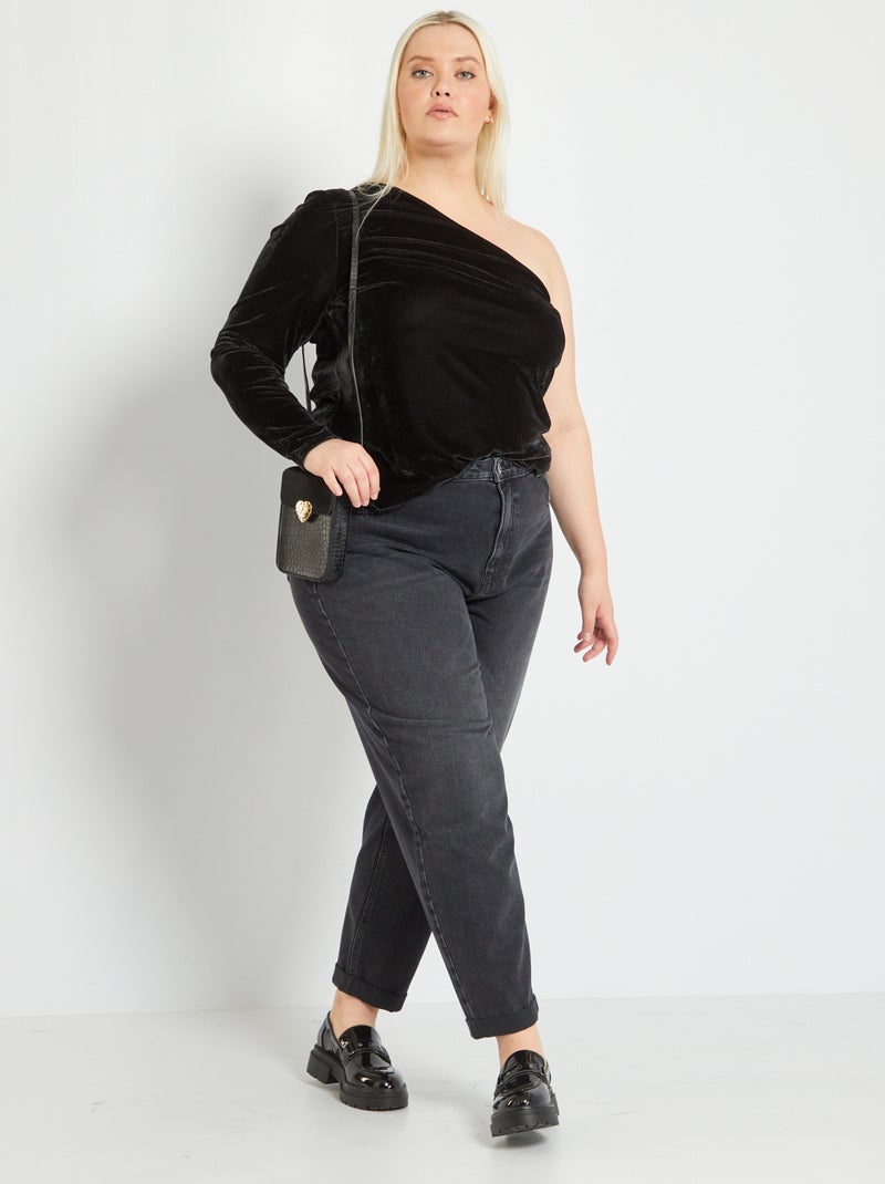T-shirt de veludo one-shoulder Preto - Kiabi