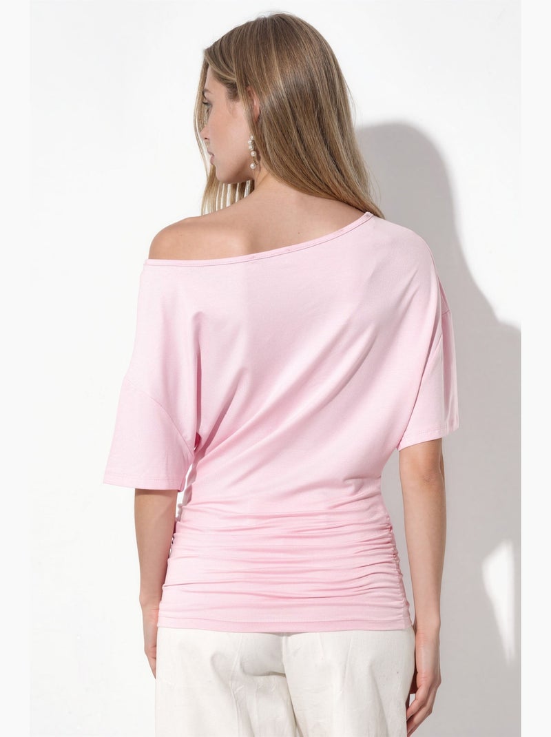 T-shirt decote barco malha manga curta busem Rosa doce - Kiabi