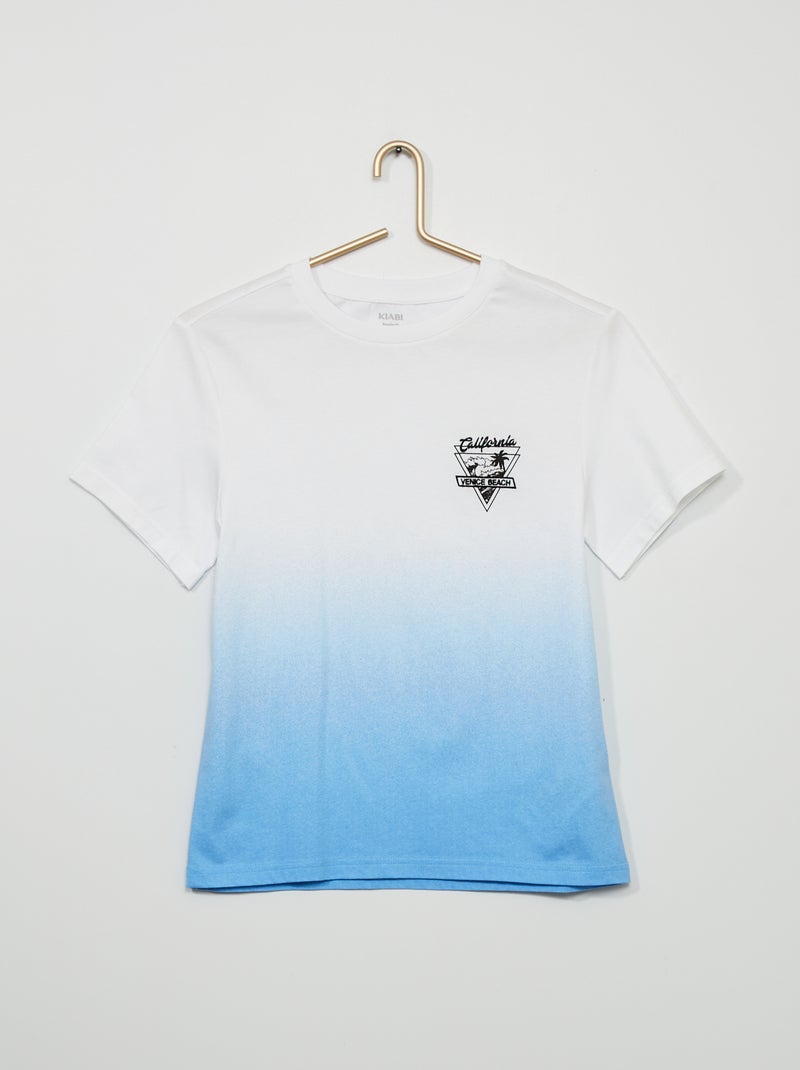 T-shirt dip dye com bordado frontal AZUL - Kiabi