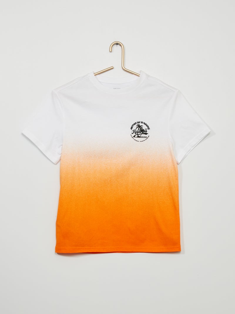 T-shirt dip dye com bordado frontal LARANJA - Kiabi